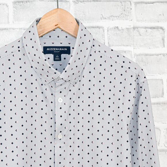 MIZZEN + MAIN Men's Trim fit Button up Shirt gray geo print size Large - Picture 3 of 6